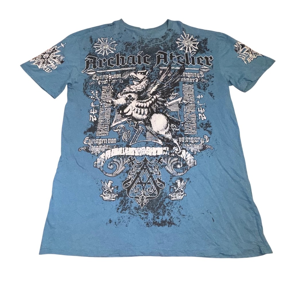 Archaic by Affliction XXL Graphic T Shirt Blue Eagle Mens 2XL Double Side 2XL